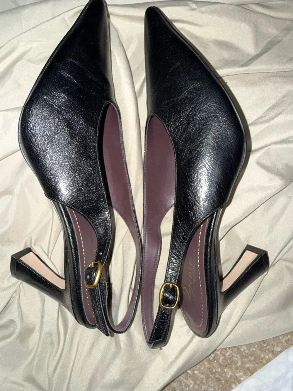 27 EDIT Black Pointed Slingback Mid Block Heels